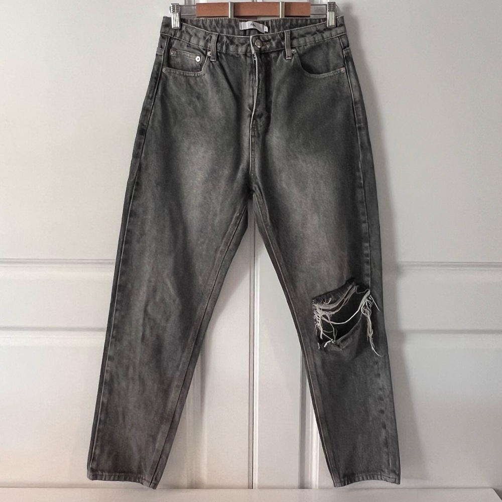 Adika Faded Black Distressed Boyfriend Jeans - Large